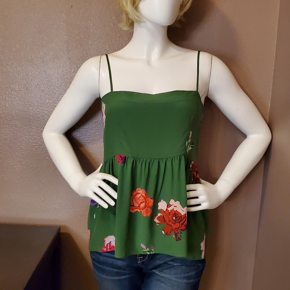 CREATURES OF COMFORT green floral print silk camisole 6